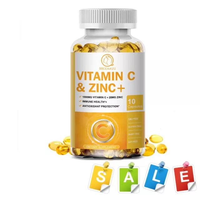 VITAMIN C 1200MG+ZINC 20Mg Capsules Immune Support Antioxidant 10 Pills ...