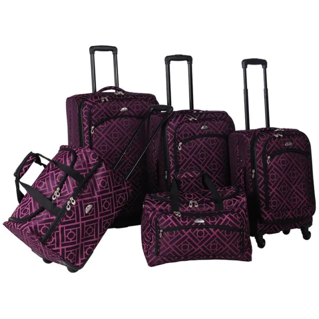American Flyer Astor Fabric 5 Piece Luggage Set in Black & Purple