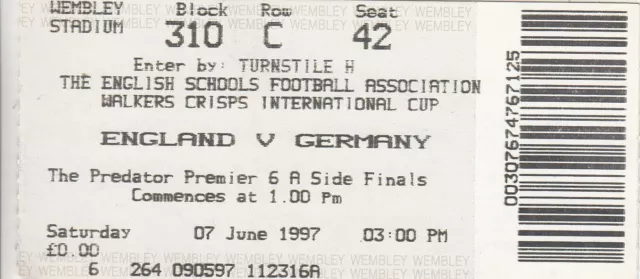 Ticket - England Schools v Germany Schools 07.06.97 @ Wembley