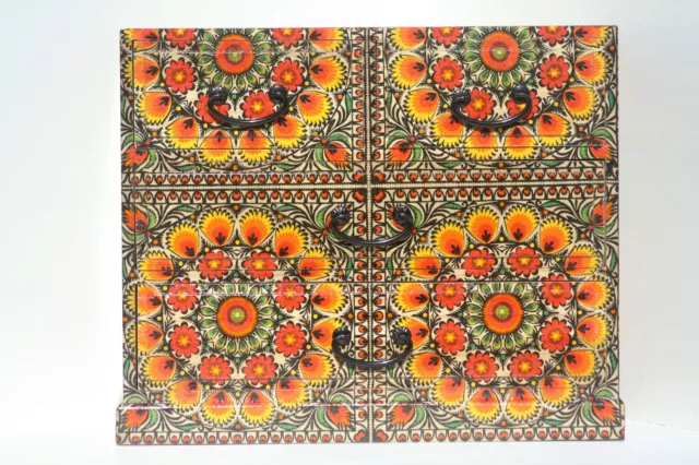 Madera hecha a mano cofre de 4 cajones decoupag mandala marroquí diseños naranja