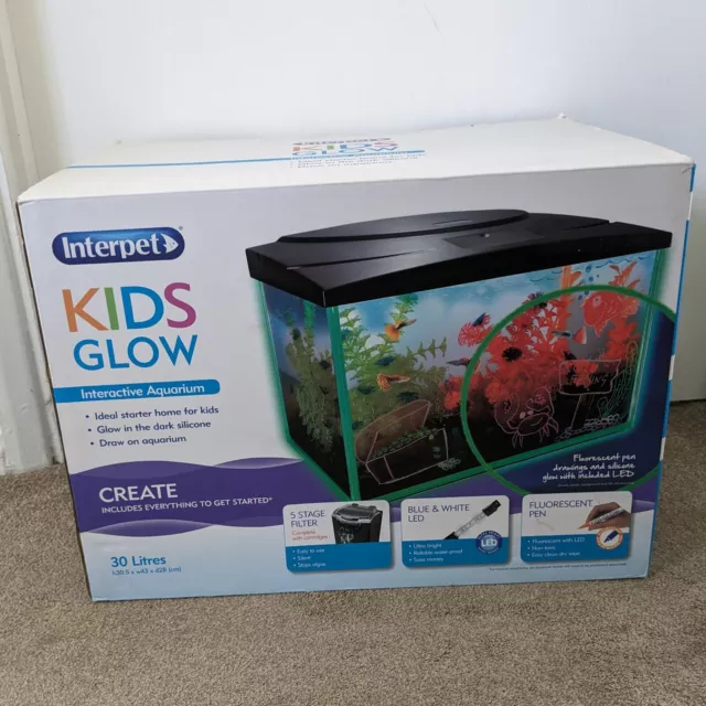 Interpet Kids Glow 30L Fish Tank Interactive LED Aquarium - Includes Filter NEW