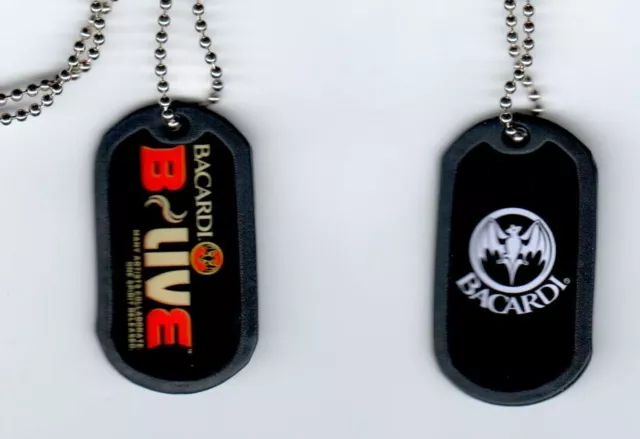 2 Bacardi Metal Dog Tag w/ Chain - Necklace Promo Item Party Fun Rum  New
