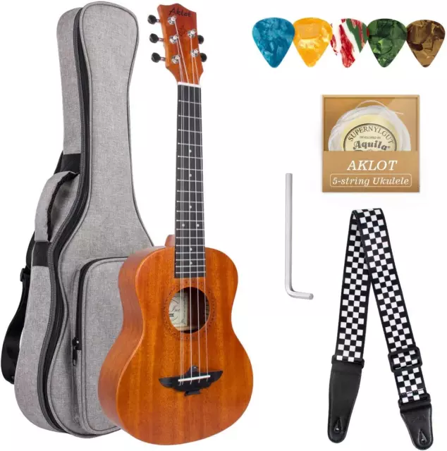 Tenor Ukulele,  5 Strings Ukelele 26 Inch Solid Mahogany Uke with Gig Bag Belt E