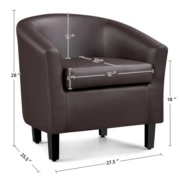 Modern Accent Comfy Chair Faux Leather Barrel Chair For Living Room Espresso 3