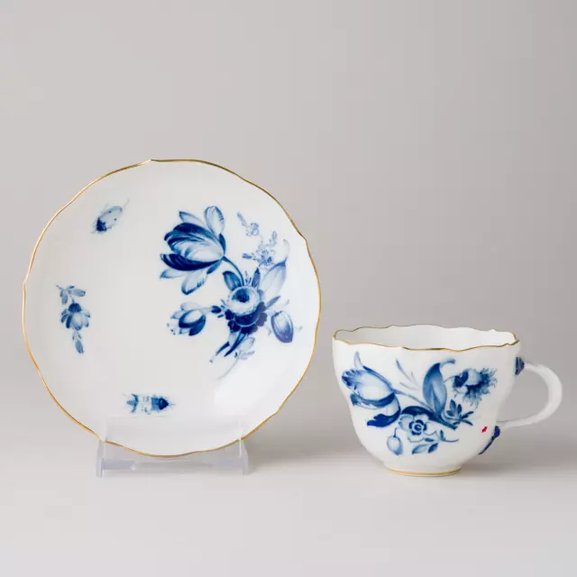 Meissen Kaffeegedeck 2 tlg. Blaue Blume 8,5 cm 1. Wahl Pfeifferzeit