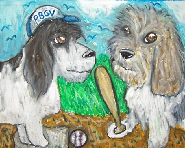 Petit Basset Griffon Vendeen Baseball ORIGINAL 9x12 Pastel Painting Artist KSams