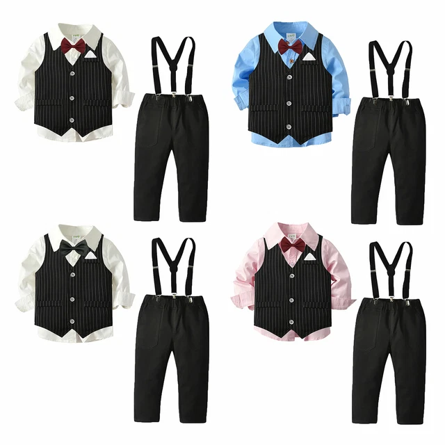 Camicia a maniche lunghe neonato bambino ragazzo gentleman outfit smoking abito pantaloni mosca set