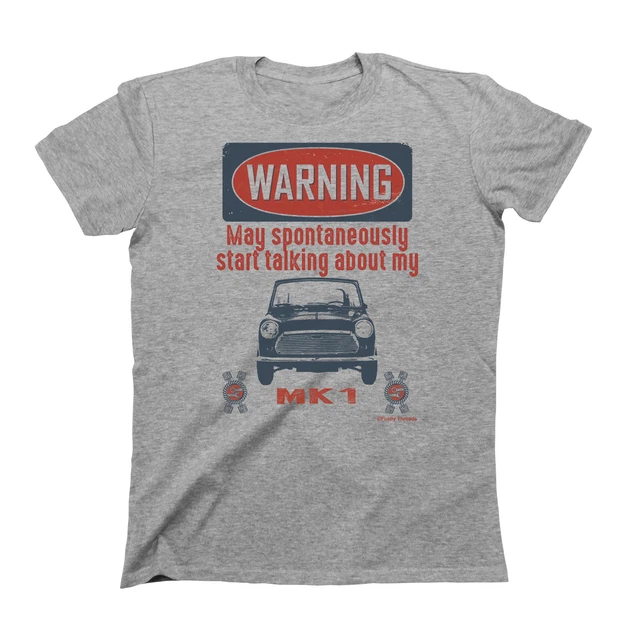 T-shirt auto in cotone biologico WARNING May Spontaneamente parlare di Mini Cooper da uomo