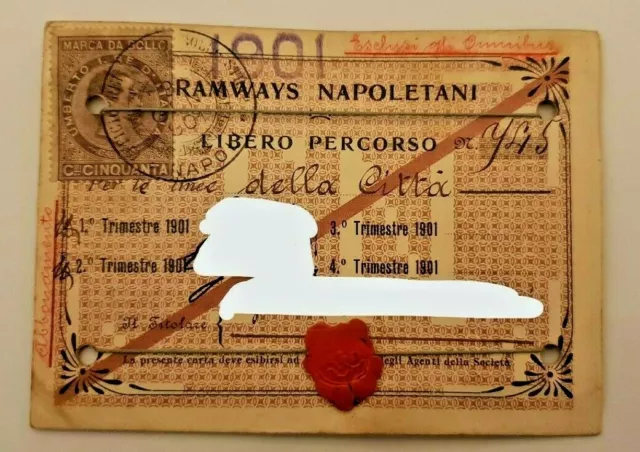 tessera abbonamento tramways napoletani 1901