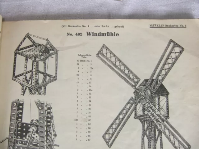 Märklin-Metallbaukasten Anleitungsbuch für Baukasten Nr. 1 bis Nr. 6 von 1925