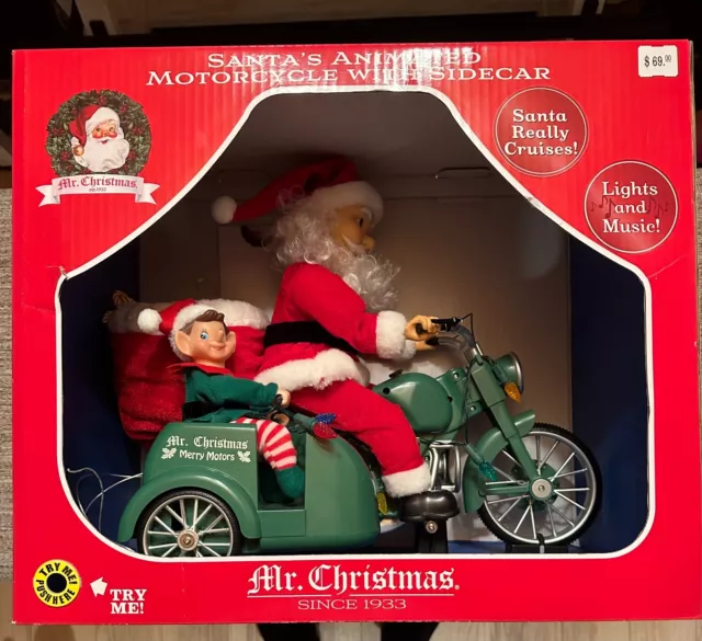 Mr. Christmas Animated Motorcycle with Sidecar Santa Music Motion Lights 15"