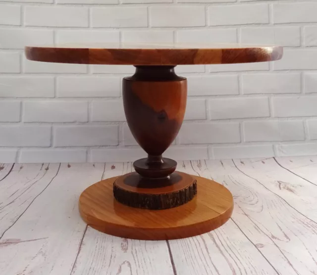 12 inch  NATURAL VARNISHED HAND MADE WOODEN PEDESTAL WEDDING CAKE STAND * ***