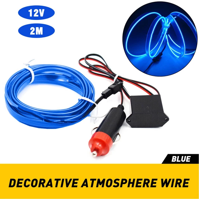 2M Blue Car Interior LED EL Wire Flexible Neon Strip Light Trim Cold Lamp Decor