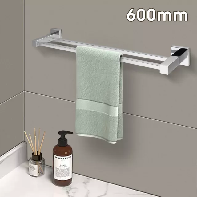 Square Double Towel Rail Rack Holder Bar 600mm Chrome Stainless Steel 304 Hanger