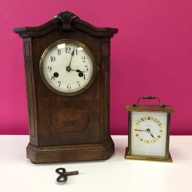 Vintage Dark Oak Mantle Clock Metamec Brass Carriage Clock Not Working RMF04-LW