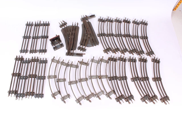 Lot de 7 anciennes rails de train Jep Hornby courbe métal chemin de fer loco n°3