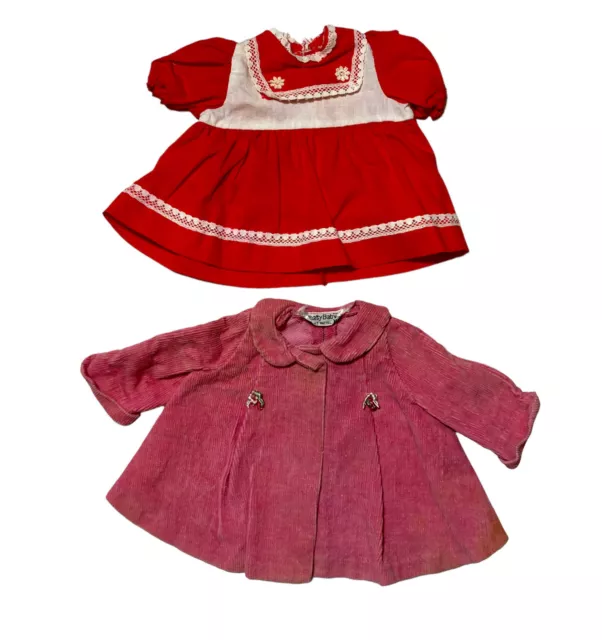 Vintage Mattel Chatty Cathy Baby Red Dress & Pink Corduroy Jacket Coat 1962