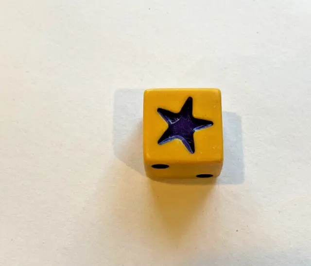BAKELITE DICE-Butterscotch with Navy Blue Numbers- # 1 is a Star- 9/16'  One Die
