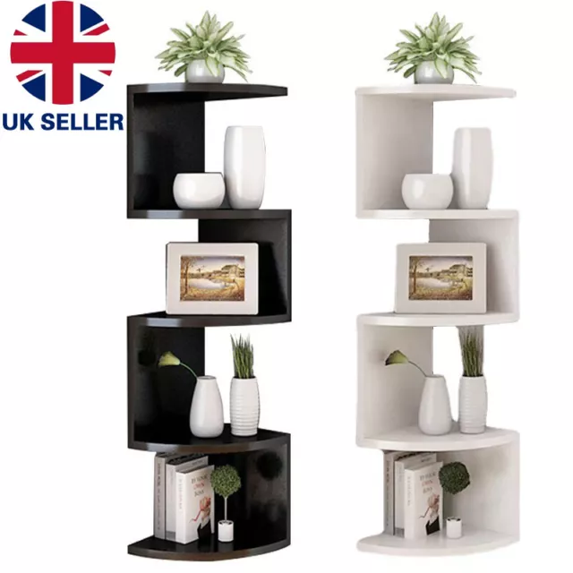 5 Tier Floating Corner Shelves Wooden Storage Display Shelf Units Wall Mount UK