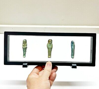 3 Ancient Egypt Artifact Ushabti Faience Mummy In Display Case — Ca. 500-300 BC