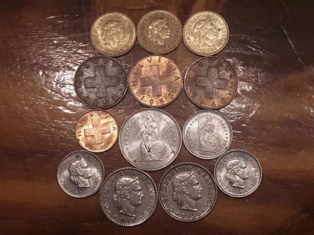 13pc. Lot of Switzerland Coins