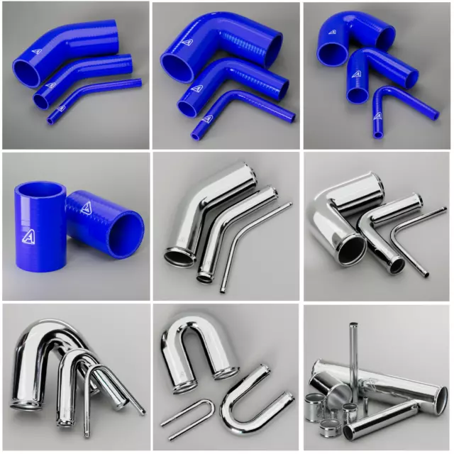 Silicone Hose & Alloy For Intercoolers Pipe Elbow 45 90 135 180 Straight Blue