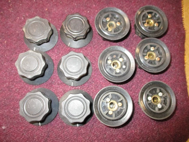 12 Vintage 1.5 inch Daka-Ware Skirted Knobs. 1/4 inch shaft.