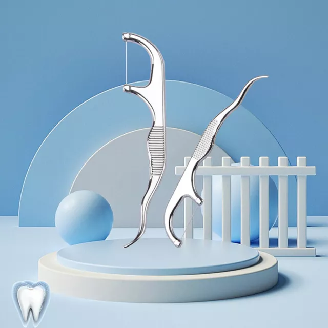 1Set Stainless Steel Toothpick With Box Dental Floss Reusable Flossing Hol^ob