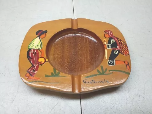 Handmade Guatemalan Wooden Ashtray Vintage Ethnic Collectible Souvenir Piece