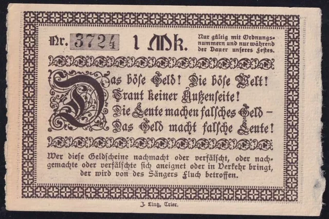 Trier: 1 Mark 1921 o.A. - Stadttheater - dickes Papier (1345.2a)