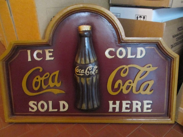 Quadro Pannello Pubblicitario "Coca Cola" In Legno A Rilievo - Vintage Originale
