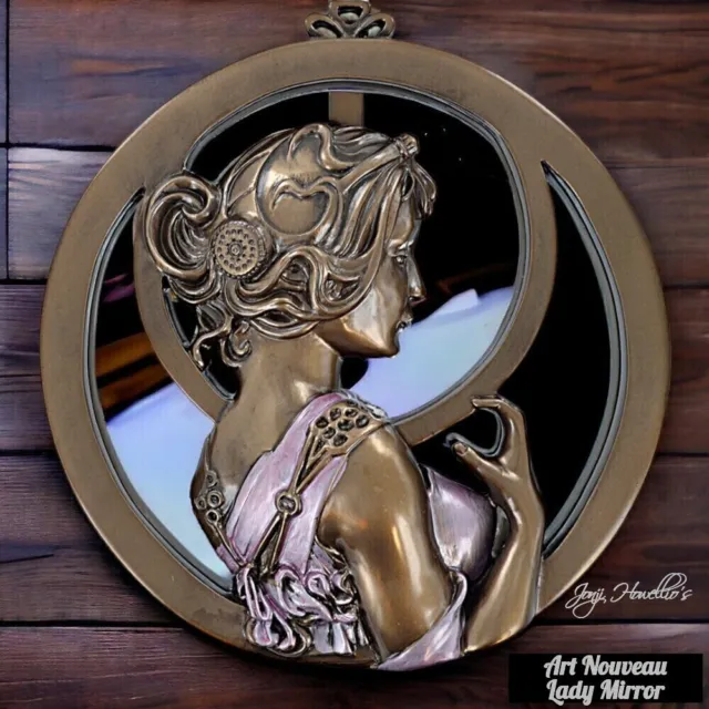 Art Deco Lady Wall Mirror Bronze Sculpture Nouveau Home Decor Gift 19 cm