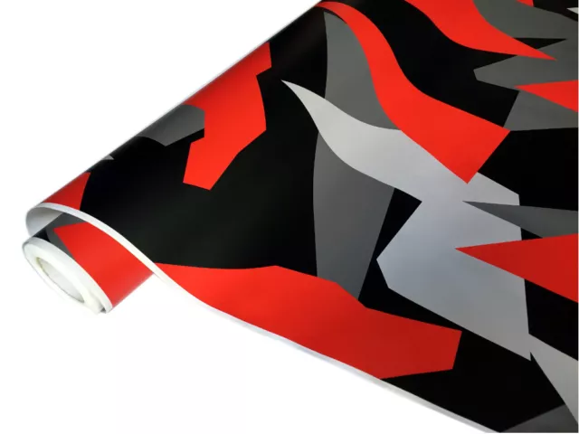 8,29€/m² Camouflage Autofolie 10m x 152cm Luftkanäle Schwarz weiß Grau Rot #33