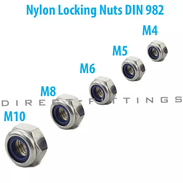 A4 Lock Nut Stainless Steel Self Locking Nuts DIN982 Nylon / Nylok M4-M10