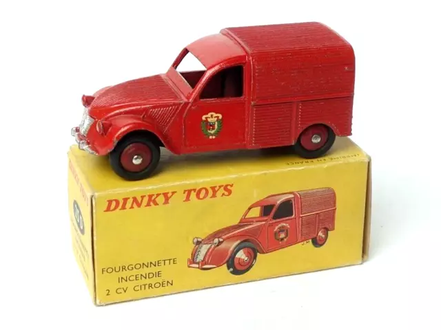 VRAI Dinky Toys FRANCE 50's 25D Citroën 2CV 2 CV pompiers tbe Boîte d'origine