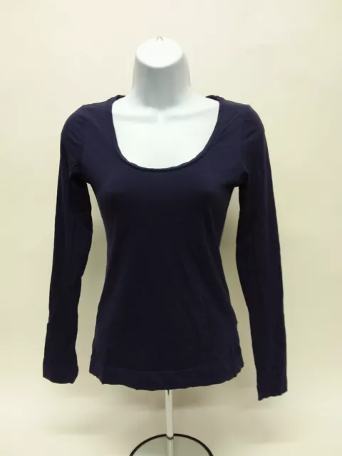 Women's XS H&M Basic Long Sleeve Solid Indigo Blue Scoop Neck T-Shirt