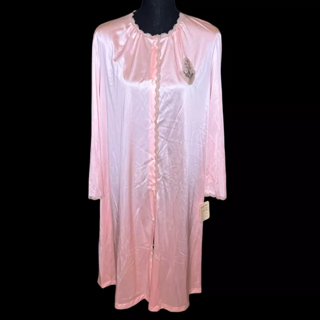 NOS Vintage Pink Vanity Fair Satin Robe With Lace Trim Size 38 Marked Irregular