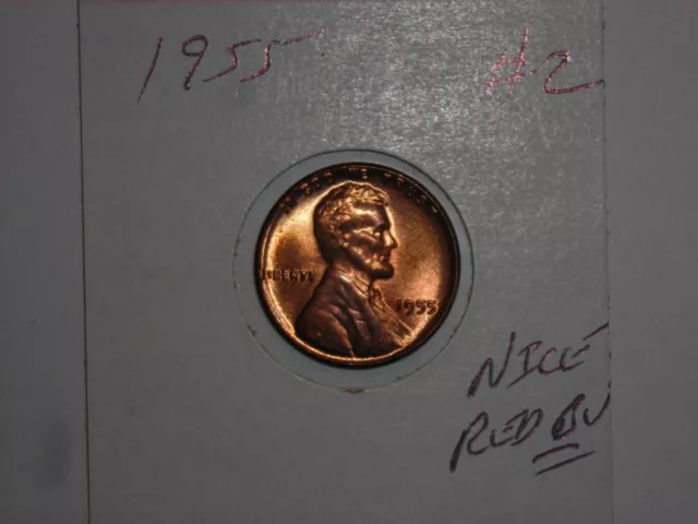 wheat penny 1955 NICE RED BU 1955-P LOT #2 LINCOLN CENT FIRE RED UNC LUSTER