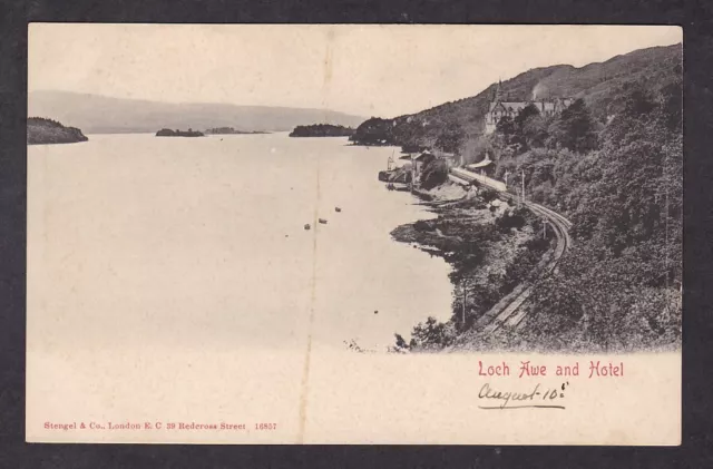 Scotland Argyll Oban LOCH AWE & Hotel + railway c1900 undivided back postcard