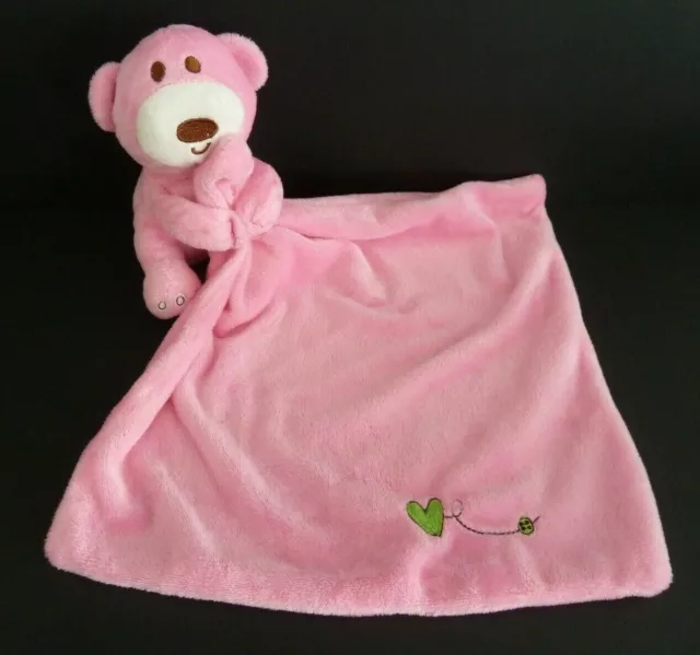 61. Doudou Babypla Bedtimey Peluche Ours Rose Blanc Coeur Vert Ttbe