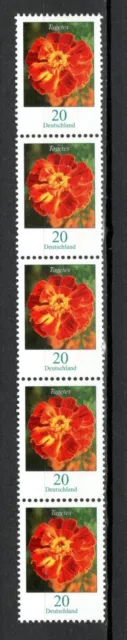 Bund Freimarke Mi. Nr. 2471 Blumen 20 Cent Studentenblume 5er RM Postfrisch