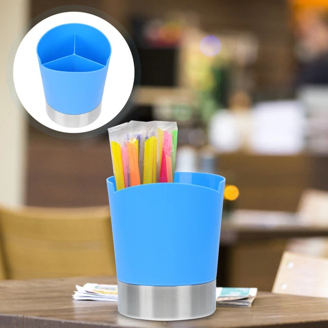 Utensilios de cocina de acero inoxidable con cubo de paja azul