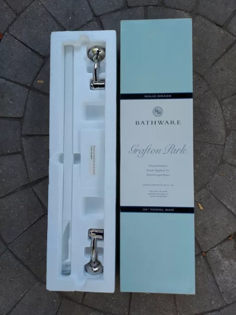 Restoration Hardware 24 inch Glass Towel Bar Grafton Park Polished Nickel RH New
