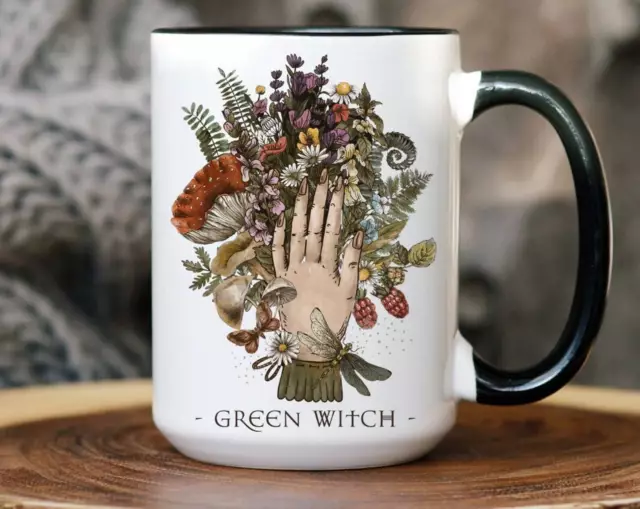 Green Witch Mug Mushroom &amp; Plants Mug Mug Dragonfly Moth Green Witch