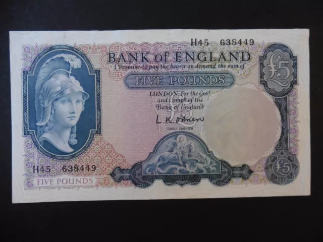 Banknote ~ Bank of England 1961/63 Five Pound £5 P#372 O'Brien