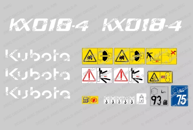 Kubota KX018-4 Mini Digger Complet Décalque Set avec Sécurité Warning Enseignes