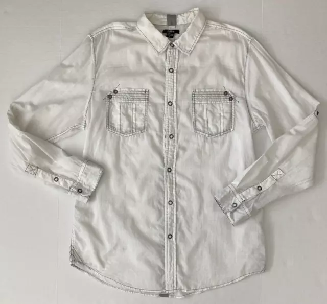 Bar III White 100% Cotton L/S Shirt L Snap Closure Pockets Roll Tab Stitching