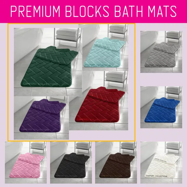 Memory Foam Block Bath Mat Set Non Slip Soft Toilet Bathroom Rug Set