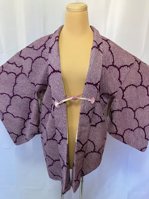 H004 Japanese vintage Kimono HAORI Jacket/Purple Clouds/Beautiful condition