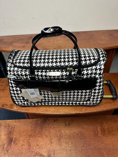 New Samantha Brown Rolling Embosse Houndstooth Wheeled Weekender Black/White